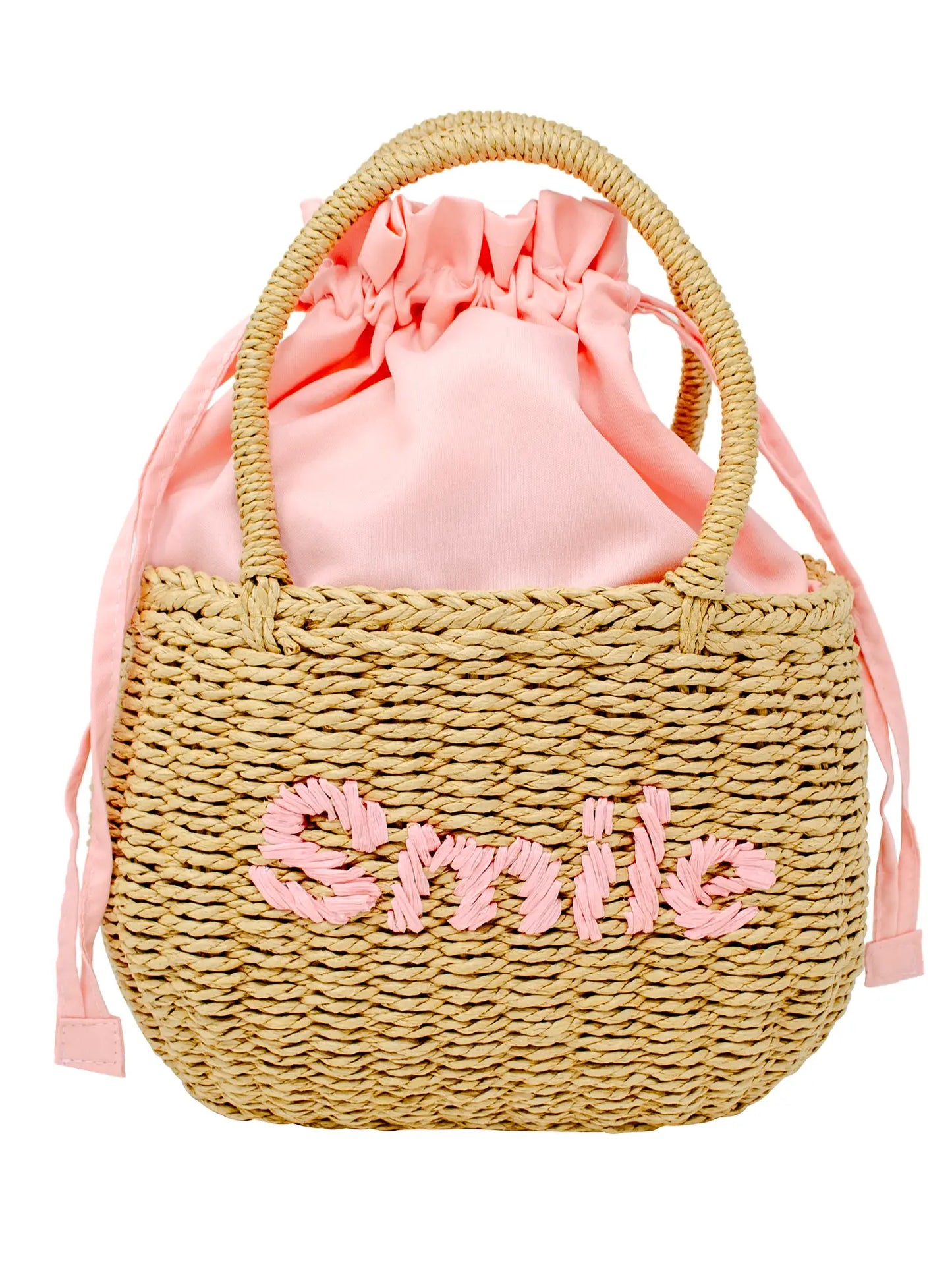 Wicker Basket Smile Bag - Pink