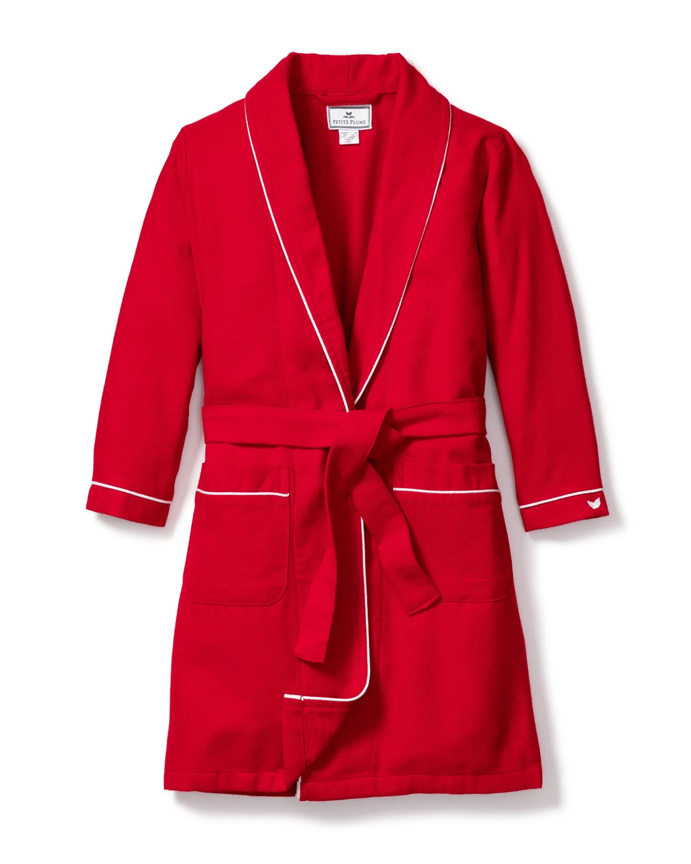 Petite Plume Children's Red Flannel Robe with White Piping