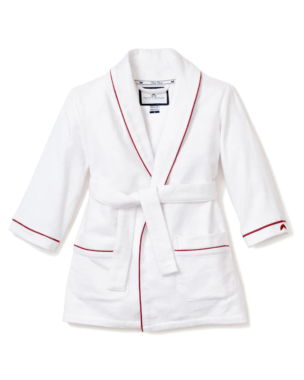 Petite Plume Children's White Flannel Robe with Red Piping