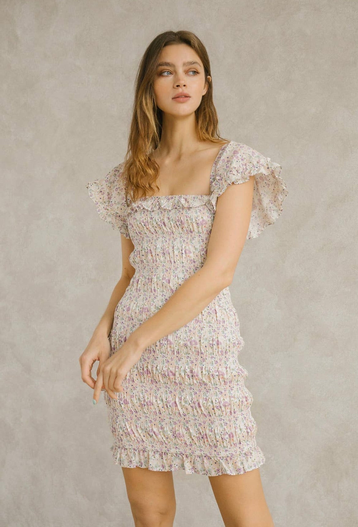 Ditsy Floral Smocked Bodycon Dress