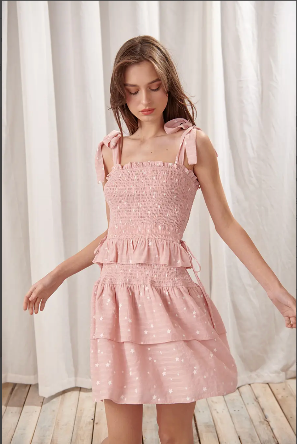 Tiered Dress with Ribbon Straps