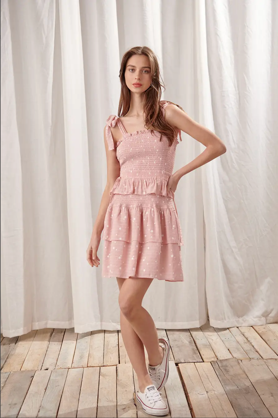 Tiered Dress with Ribbon Straps