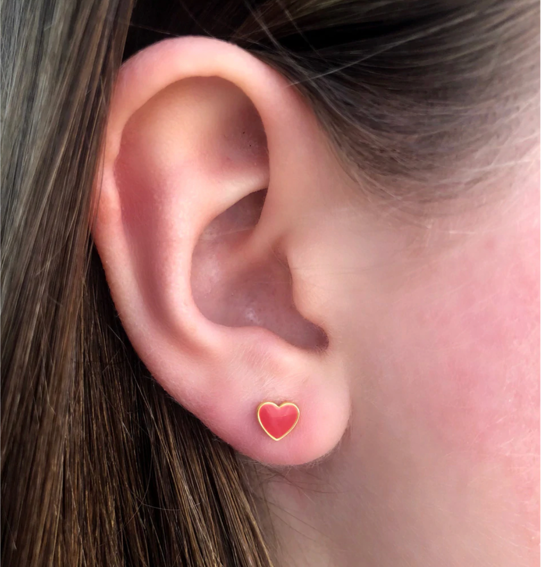 Kris Nations Petite Heart Enamel Stud Earrings - Pink Sky