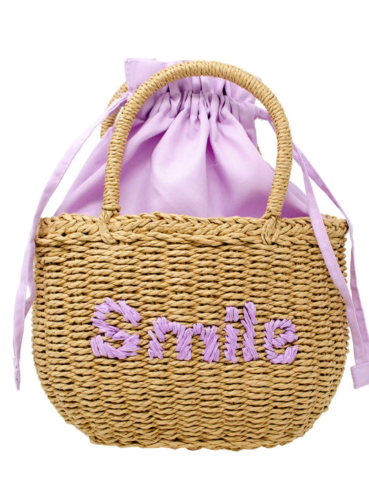 Wicker Basket Smile Bag - Purple